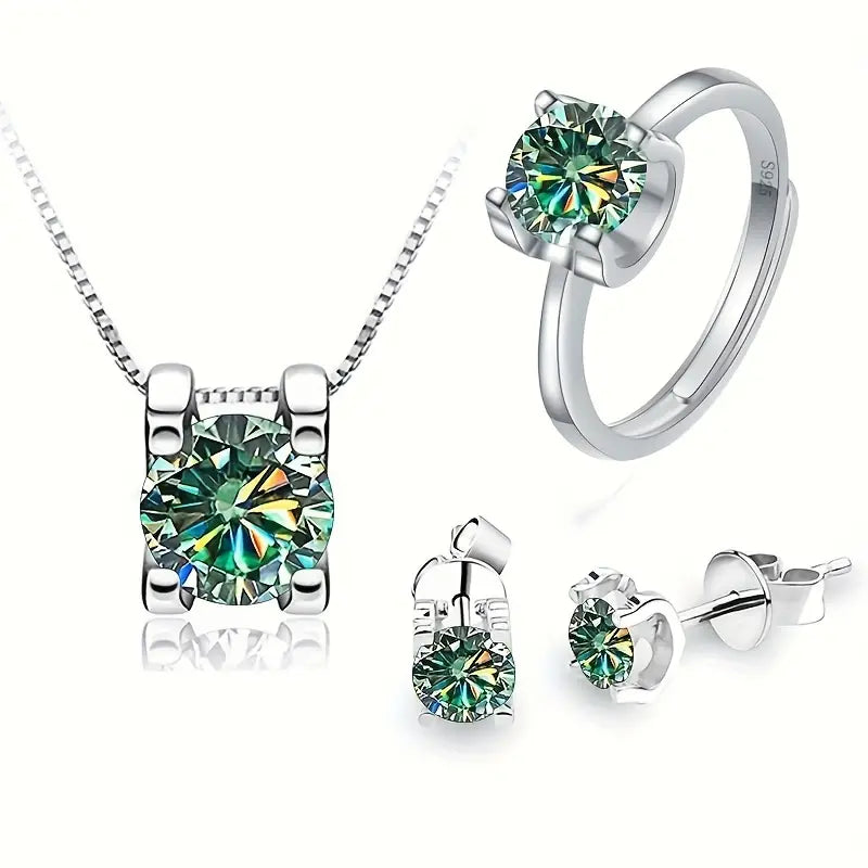 4pc Moissanite Jewelry Set – Sterling Silver with 18K White Gold Plating