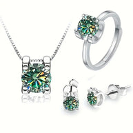 4pc Moissanite Jewelry Set – Sterling Silver with 18K White Gold Plating