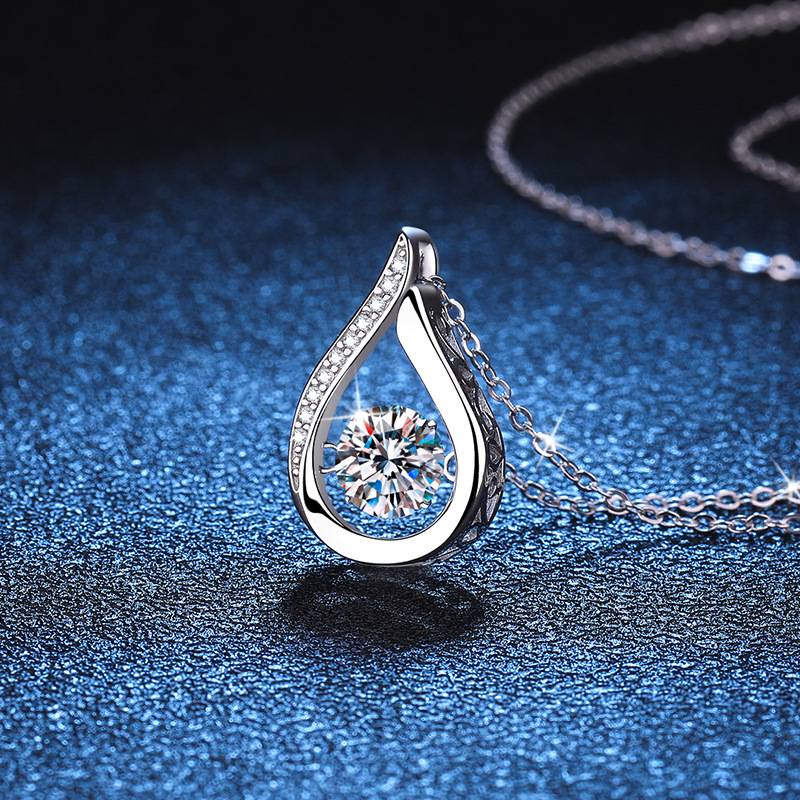 S925 Sterling Silver Water Drop Shape Pendant Necklace