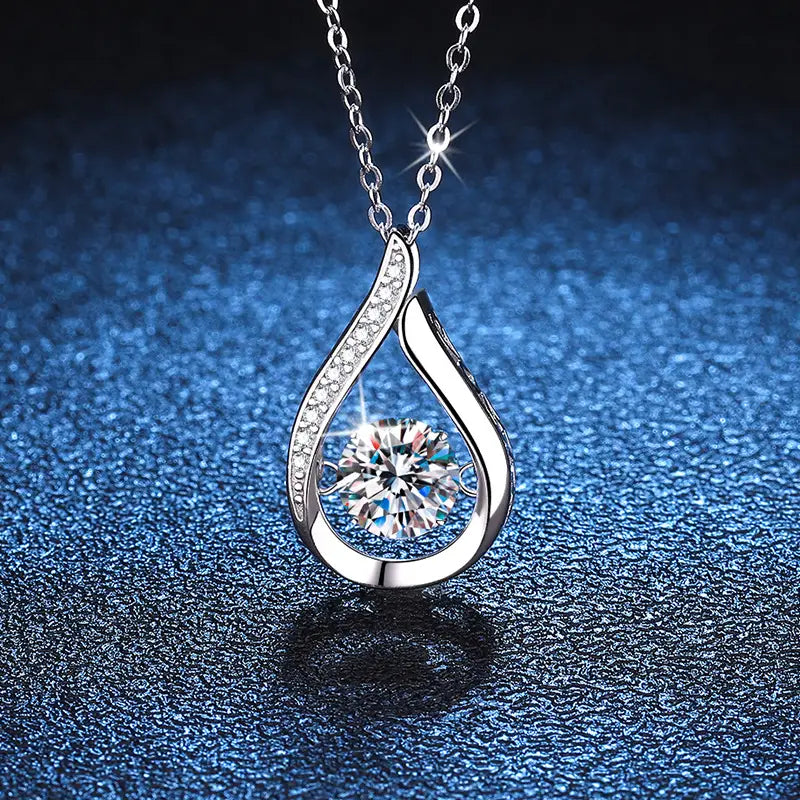 S925 Sterling Silver Water Drop Shape Pendant Necklace