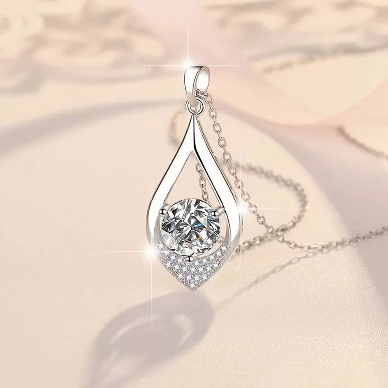 Teardrop Shape Moissanite 925 Sterling Silver Pendant Necklace