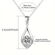 Teardrop Shape Moissanite 925 Sterling Silver Pendant Necklace