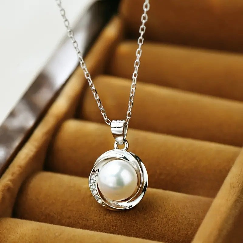 1pc 925 Sterling Silver Pearl Pendant Necklace