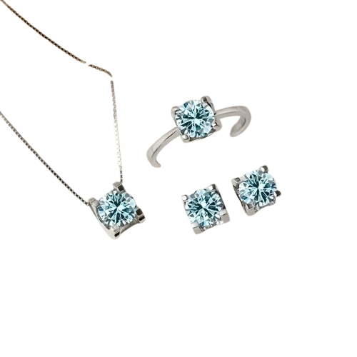 4-Piece Moissanite Jewelry Set – Sterling Silver Ring, Earrings & Pendant Necklace