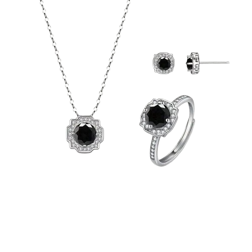 4-Piece Moissanite Jewelry Set – Sterling Silver Ring, Earrings & Pendant Necklace