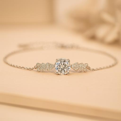 Gold Inlaid Bracelet, Moissanite Angel Wing Bracelet For  Women