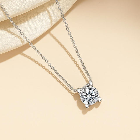 Classic moissanite pendant on 925 silver chain, catching light elegantly