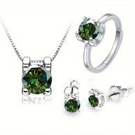 4pc Moissanite Jewelry Set – Sterling Silver with 18K White Gold Plating