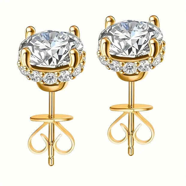 S925 Sterling Silver Moissanite Earrings – 1 Carat Stud Pair