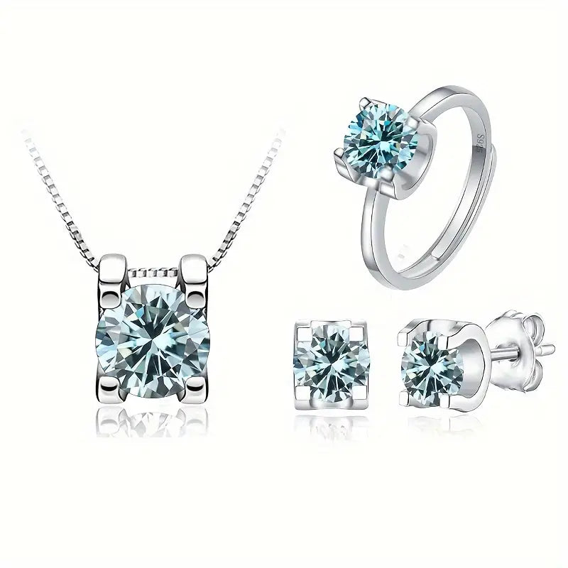 4pc Moissanite Jewelry Set – Sterling Silver with 18K White Gold Plating