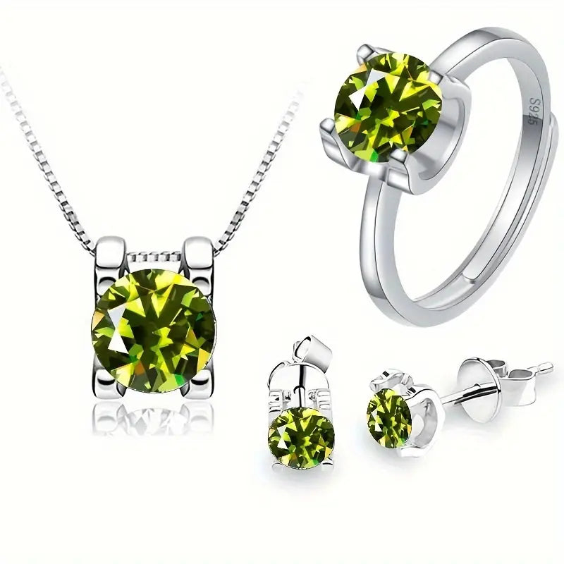 4pc Moissanite Jewelry Set – Sterling Silver with 18K White Gold Plating