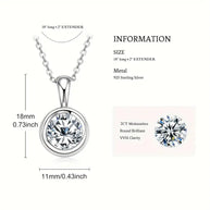 1pc Classic Single 2-carat Moissanite Stone Exquisite Pendant Necklace