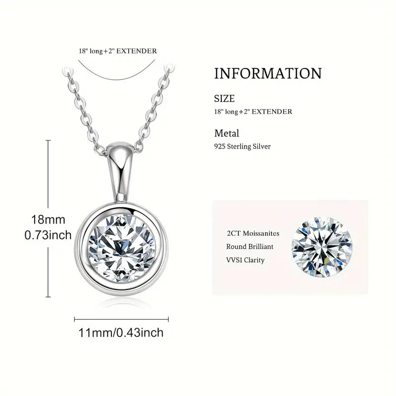 1pc Classic Single 2-carat Moissanite Stone Exquisite Pendant Necklace