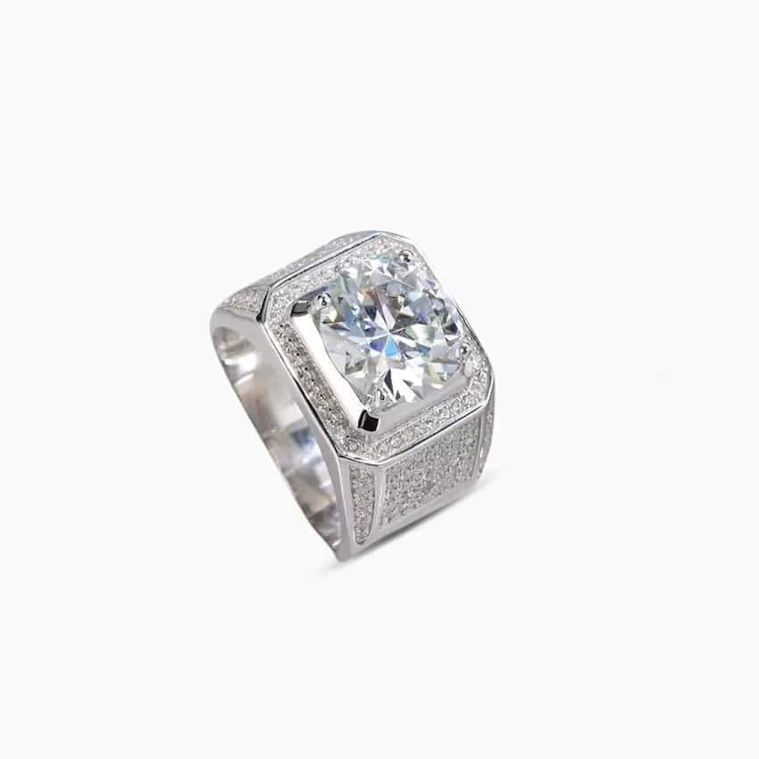 Moissanite Luxury Sterling Silver Mens Ring