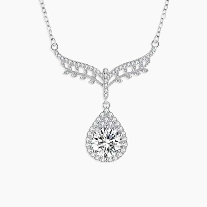 Moissanite Pendant & Chain - Angel Wing - 3CT - 925 Sterling Silver