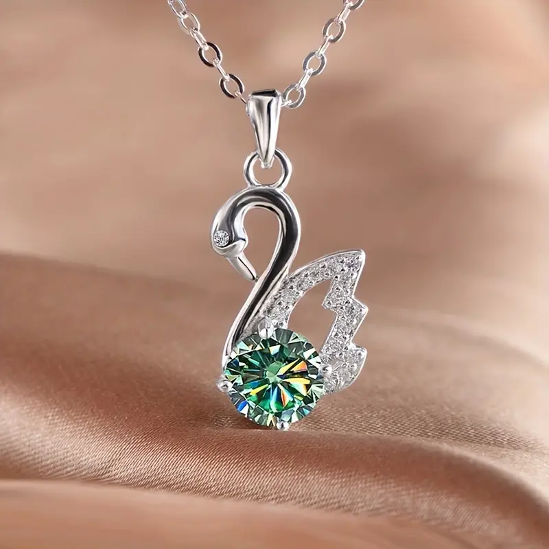 Moissanite Pendant & Chain – Swan – 925 Sterling Silver