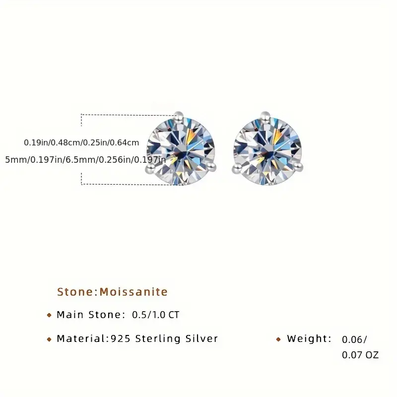 Moissanite 3-prong Stud Earrings – 925 Sterling Silver