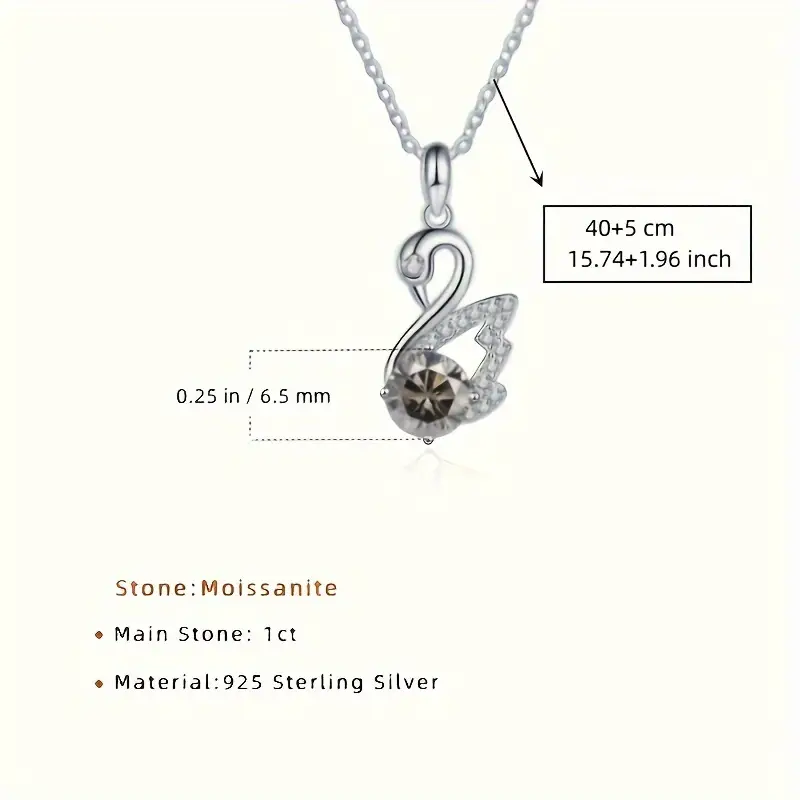 Moissanite Pendant & Chain – Swan – 925 Sterling Silver