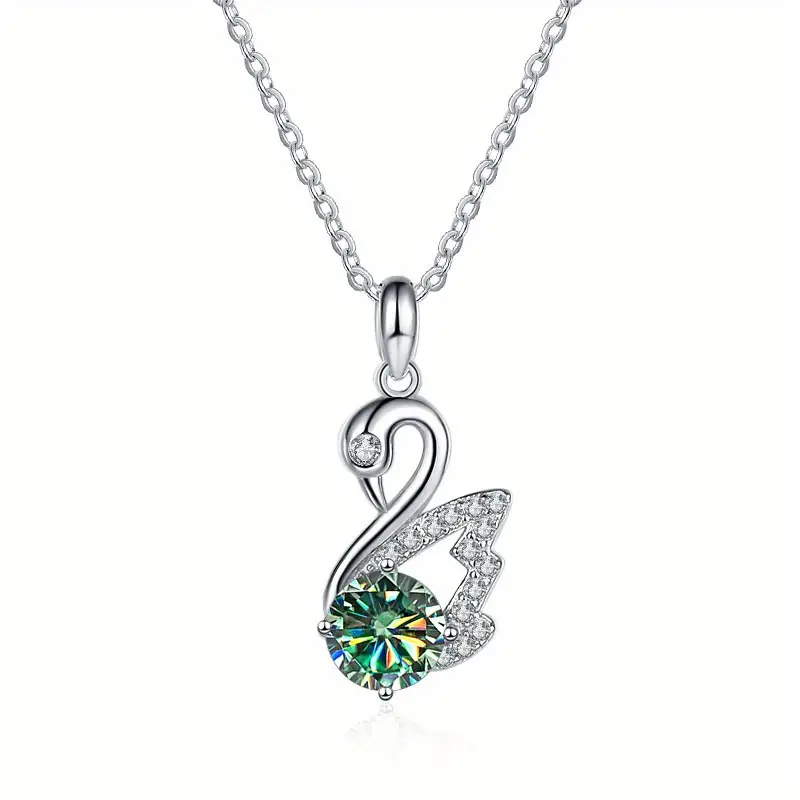 Moissanite Pendant & Chain – Swan – 925 Sterling Silver