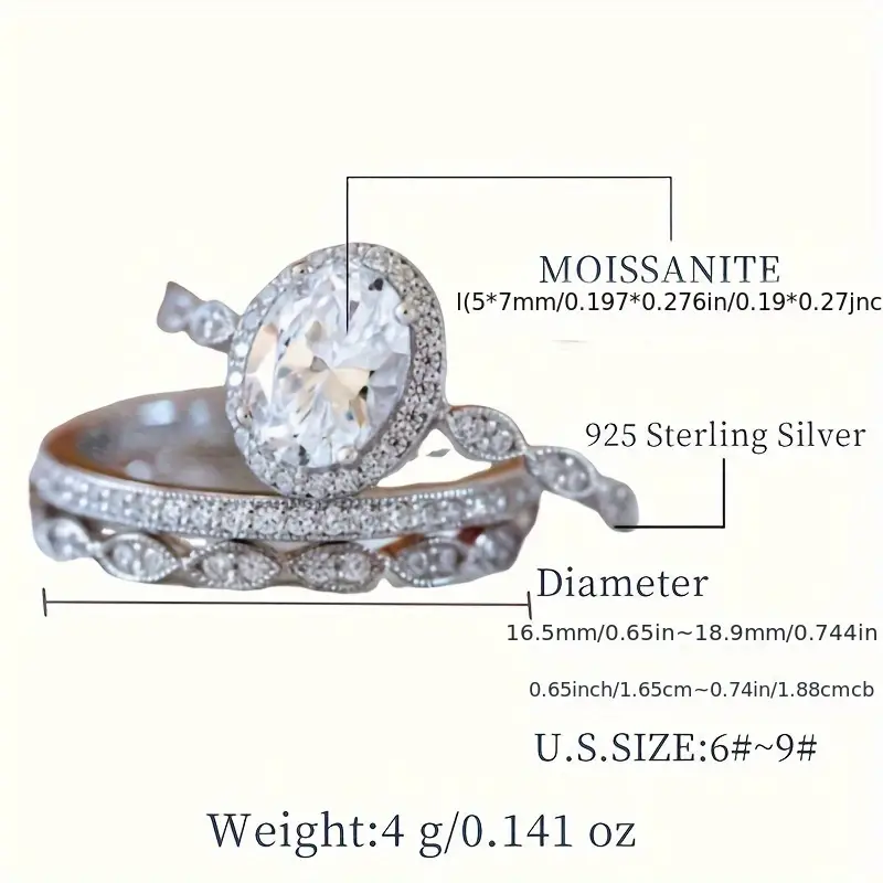 Moissanite 1 Carat Promise Stacking Ring – 925 Sterling Silver