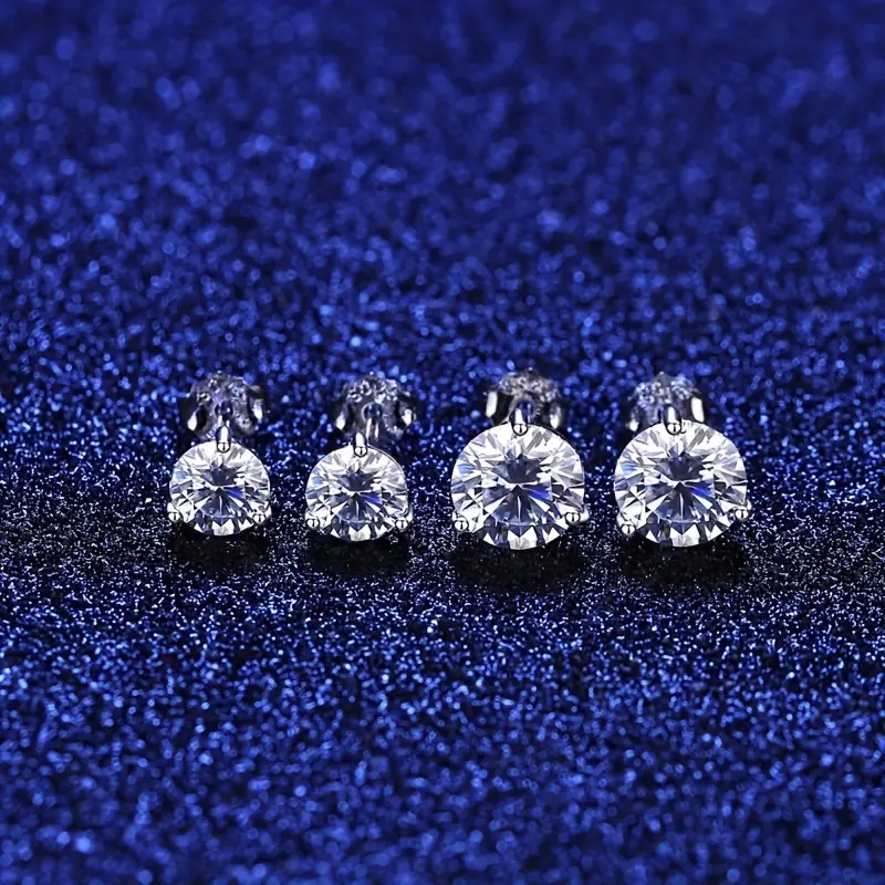 Moissanite 3-prong Stud Earrings – 925 Sterling Silver