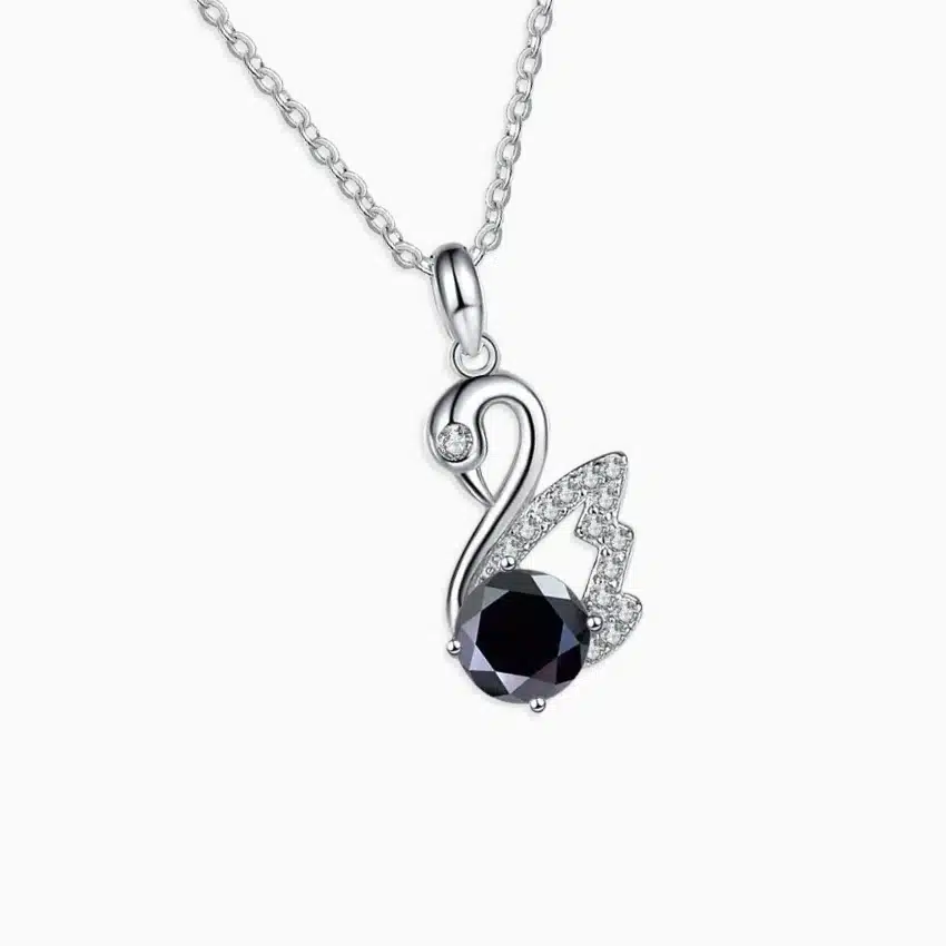 Elegant Moissanite Swan Pendant & Chain 925 Sterling Silver Jewelry