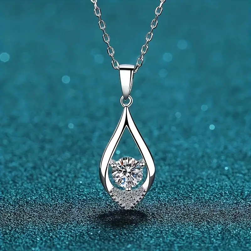 Teardrop Shape Moissanite 925 Sterling Silver Pendant Necklace