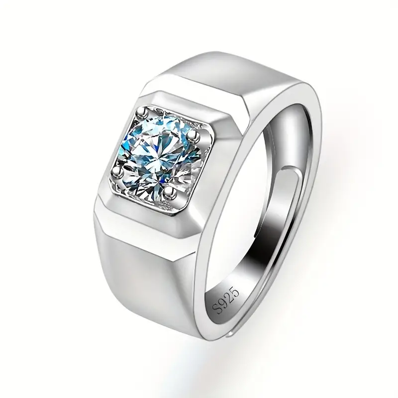 1pc S925 Silver Inlaid 1ct Moissanite Ring