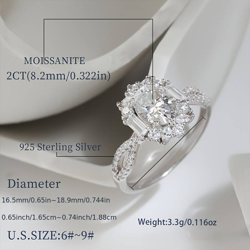 Hypoallergenic 925 Sterling Silver 2CT Goose Egg Moissanite Ring