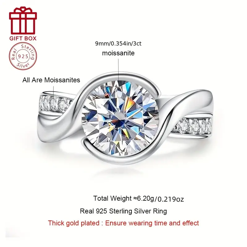 925 Silvery Moissanite 9.0mm Women’s Wedding Ring