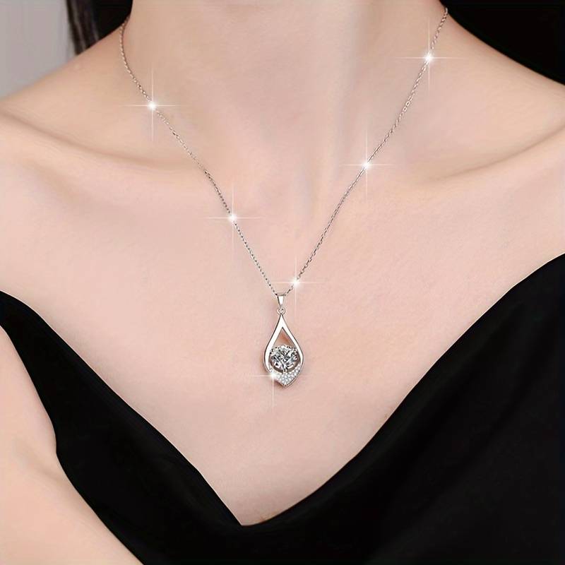 Teardrop Shape Moissanite 925 Sterling Silver Pendant Necklace