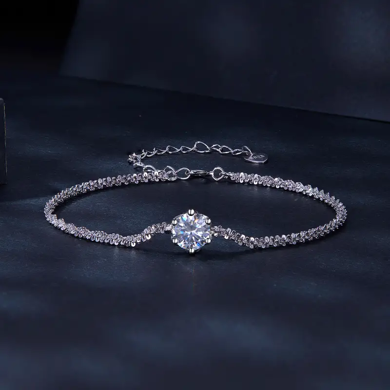 S925 Sterling Silver Bracelet Moissanite Simple Women’s Bracelet