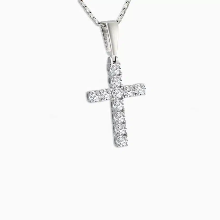 1 Carat Men's 925 Sterling Silver Moissanite Inlaid Faith Cross Pendant and Necklace