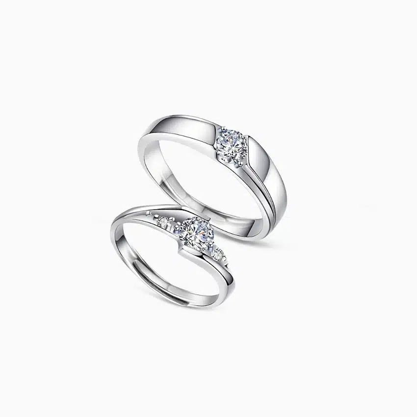 1Pair 925 Sterling Silver Moissanite Couple Rings