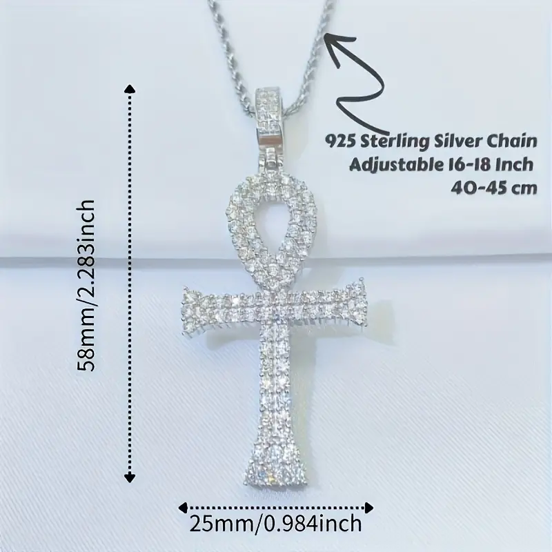 Moissanite Pendant Cross and chain in 925 Sterling Silver