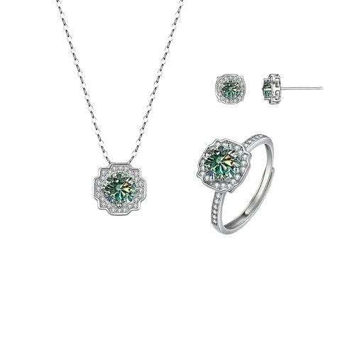 4pc Moissanite Set! – 1 Carat Each (3 Carats in total!) Set – 1ct Moissanite Ring + 0.5ct*2 Moissanite Earrings + 1 Carat Pendant with Necklace – Sterling silver