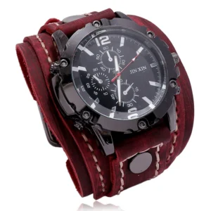 Men’s Punk Quartz Wristwatch – Wide Cowhide Leather Band