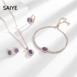 Purple Zircon Rose Gold Jewelry Set – 4-Piece Gift