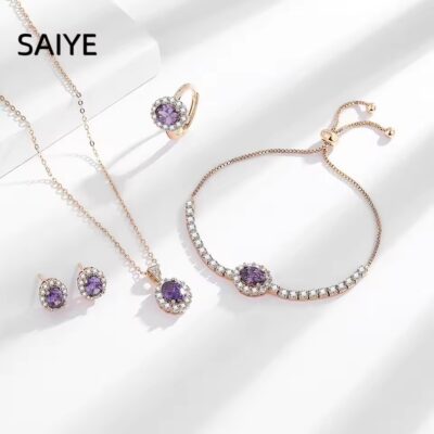 Purple Zircon Rose Gold Jewelry Set – 4-Piece Gift