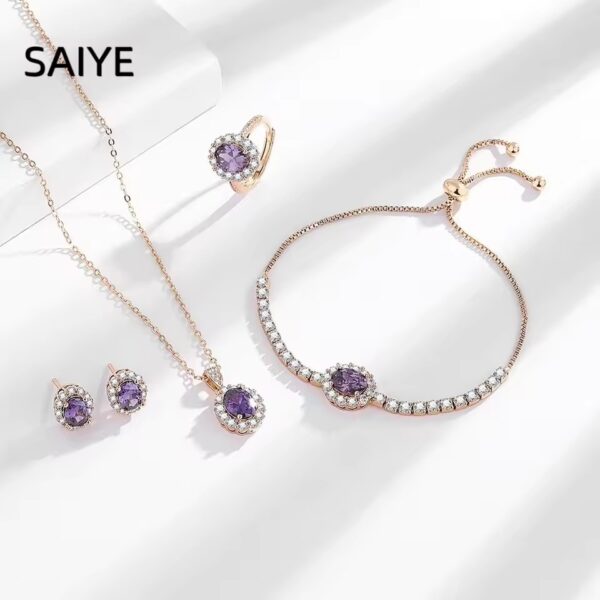 Purple Zircon Rose Gold Jewelry Set – 4-Piece Gift