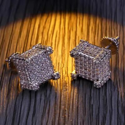 Unisex Iced-Out Square Stud Earrings – CZ Hip Hop Jewelry