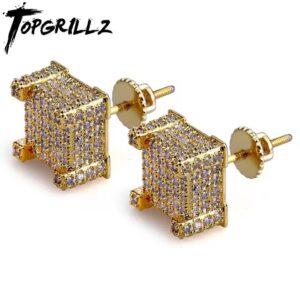 Unisex Iced-Out Square Stud Earrings – CZ Hip Hop Jewelry
