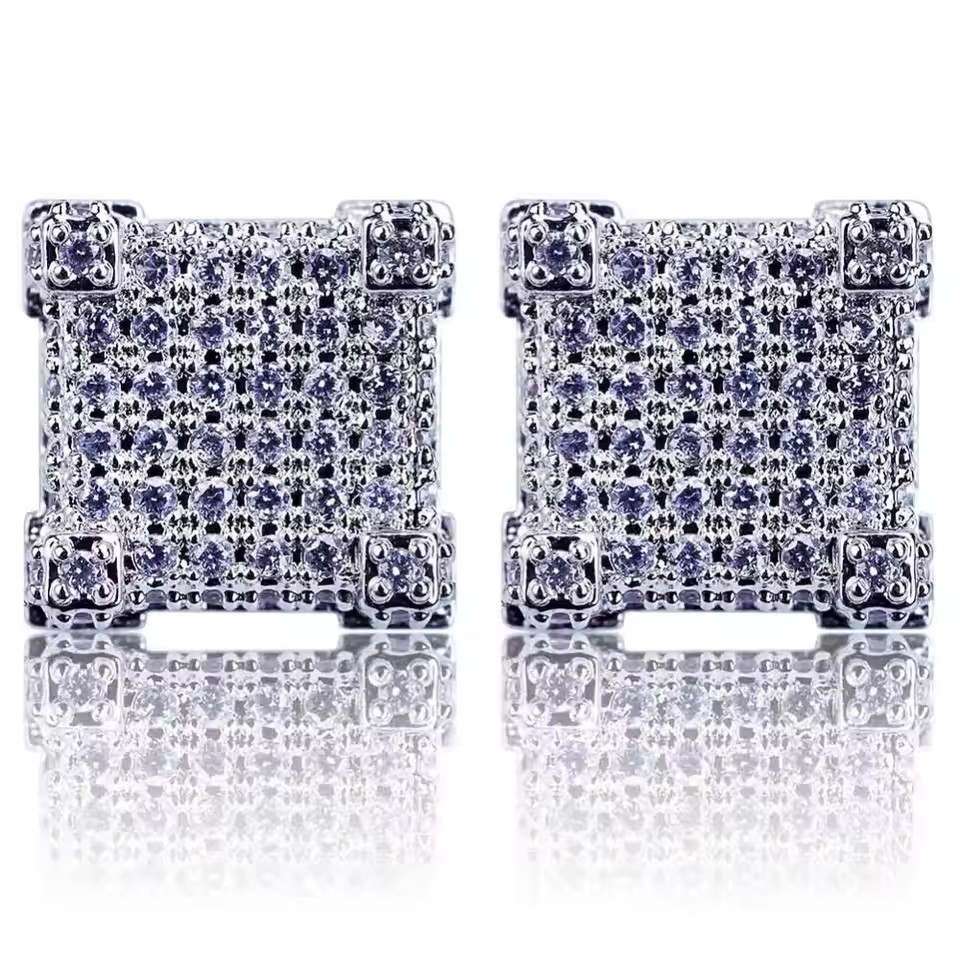 Unisex Iced-Out Square Stud Earrings – CZ Hip Hop Jewelry (4)