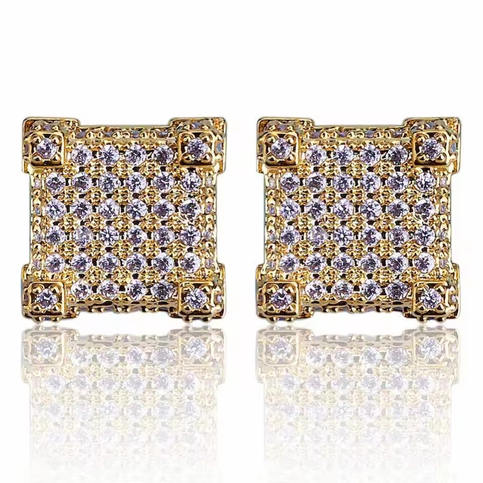 Unisex Iced-Out Square Stud Earrings – CZ Hip Hop Jewelry (6)