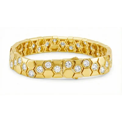Unisex 925 Silver Honeycomb Bracelet – Moissanite & Zircon