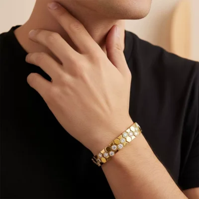 Unisex 925 Silver Honeycomb Bracelet – Moissanite & Zircon